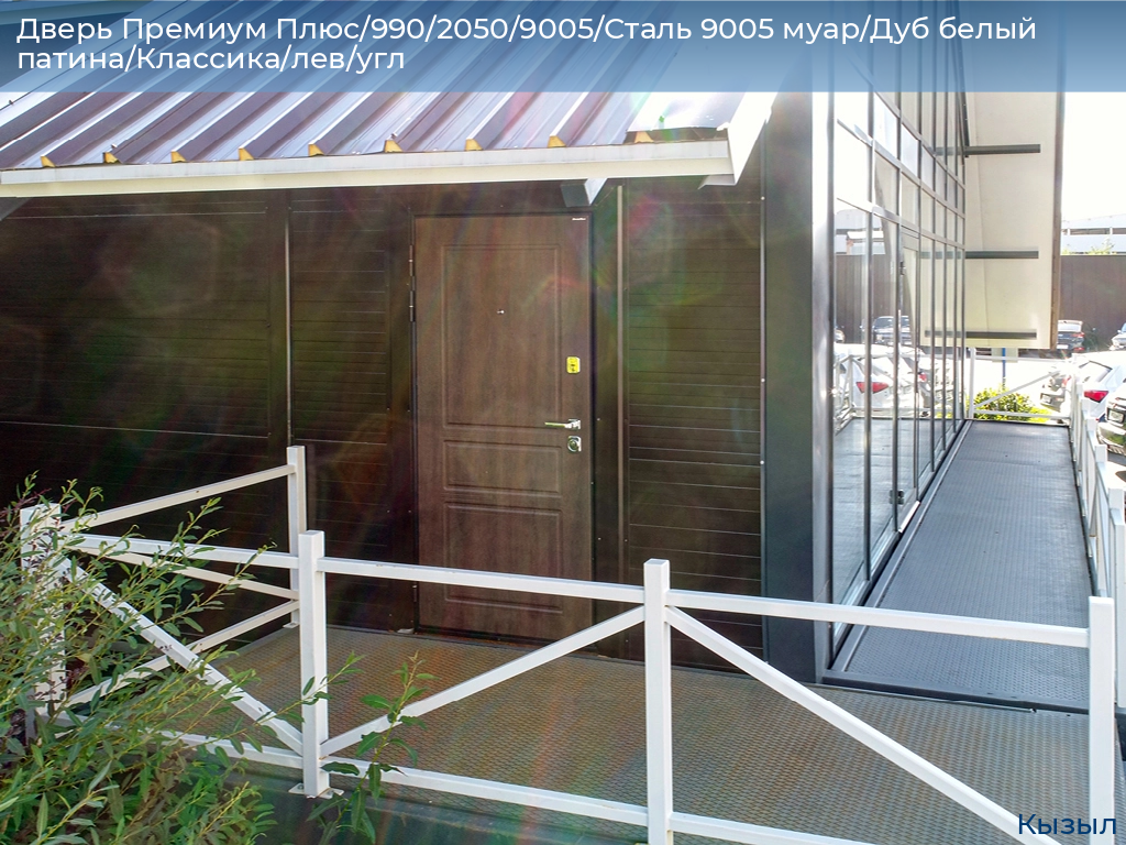 Дверь Премиум Плюс/990/2050/9005/Сталь 9005 муар/Дуб белый патина/Классика/лев/угл, kyzyl.doorhan.ru